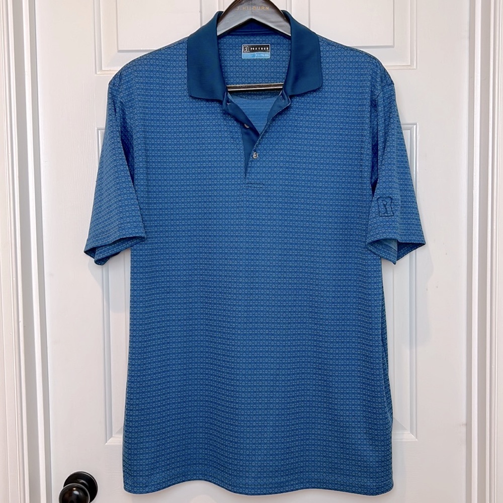 PGA Tour Short Sleeve Golf Polo Pullover XXL  Blue and White Diamond Pattern